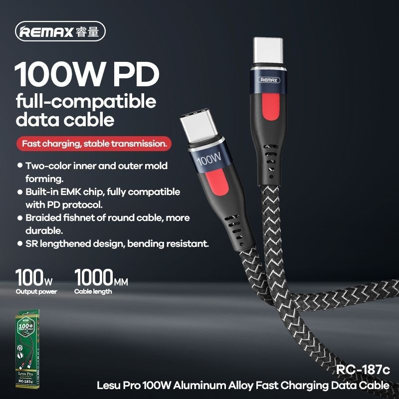 REMAX RC-187c Lesu Pro 100W Type-C to Type-C Data Cable. สาย REMAX RC187C CC