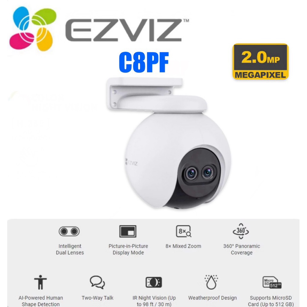 Ezviz C8PF Dual Lens 8X Non-Blurry Zoom Full HD กลางแจ้ง/ในร่ม 360 Pan Tilt Wireless IP WiFi กล้อง