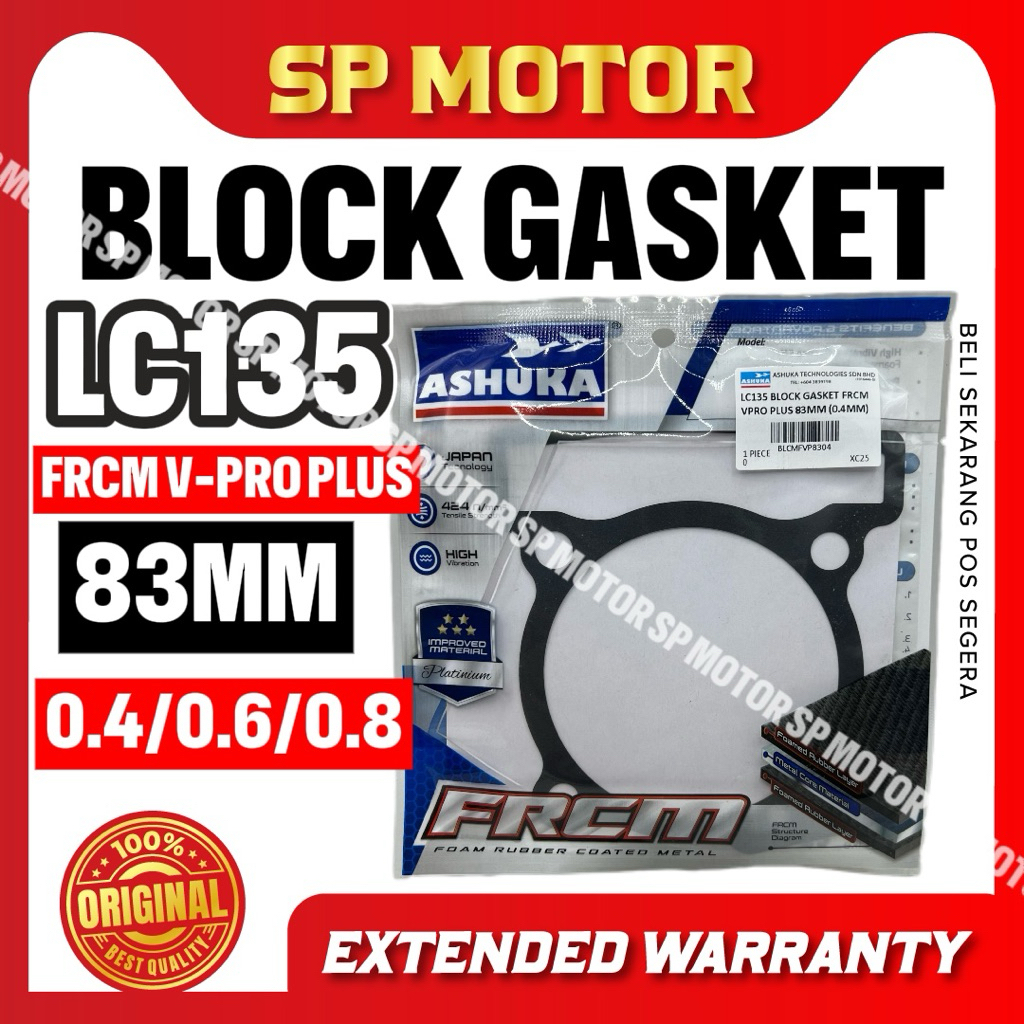 YAMAHA LC135 BLOCK GASKET FRCM V PRO PLUS 83 มม. 0.4 มม. 0.6 มม. 0.8 มม. BLOK GASKET BESI VPRO PLUS 
