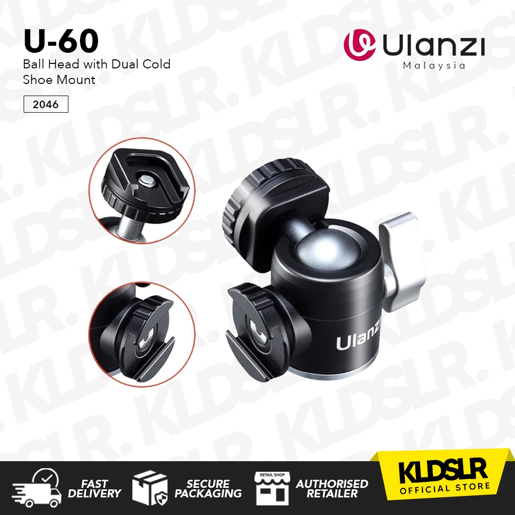 Ulanzi U-60 Mini Ballhead พร้อมรองเท้าเย็นคู่ขยายไมโครโฟนติดตั้ง Ball Head สําหรับกล้อง Canon & Sony