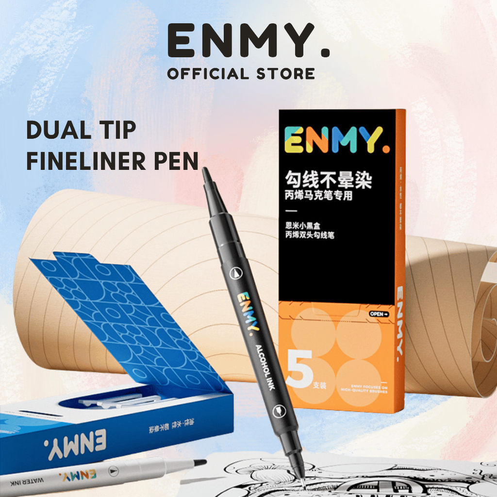 ENMY Dual Tip Fineliner ปากกาหมึกสีดําสําหรับงานศิลปะอะคริลิค