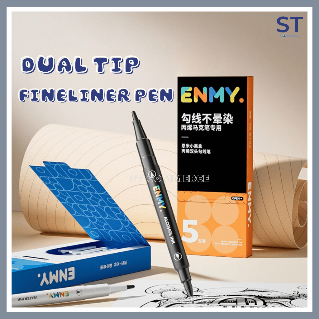 ENMY Dual Tip Fineliner ปากกาหมึกสีดําสําหรับงานศิลปะอะคริลิค