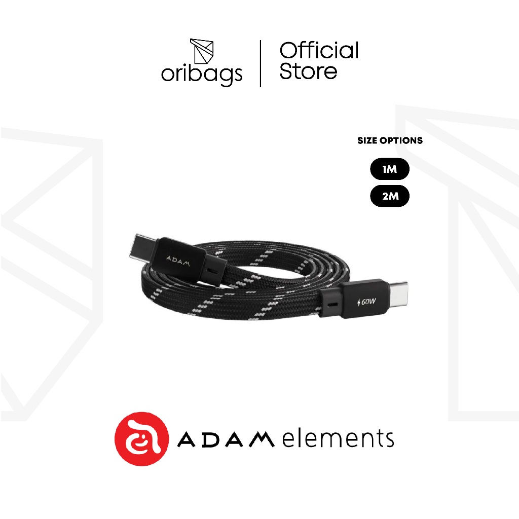 องค์ประกอบ ADAM CASA MF100/MF200 USB-C ถึง USB-C สายชาร์จแบบแบนแม่เหล็ก 60W - สีดํา