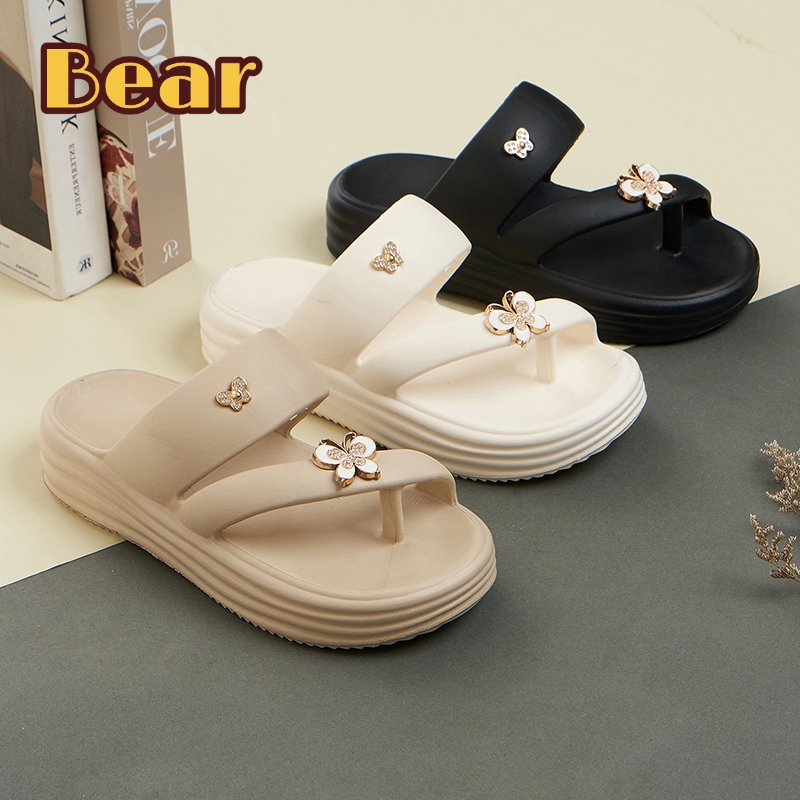 Bear 2025 รองเท้าแตะส้นแบนผู้หญิง Lady Perempuan Wanita Girl Lava Casual