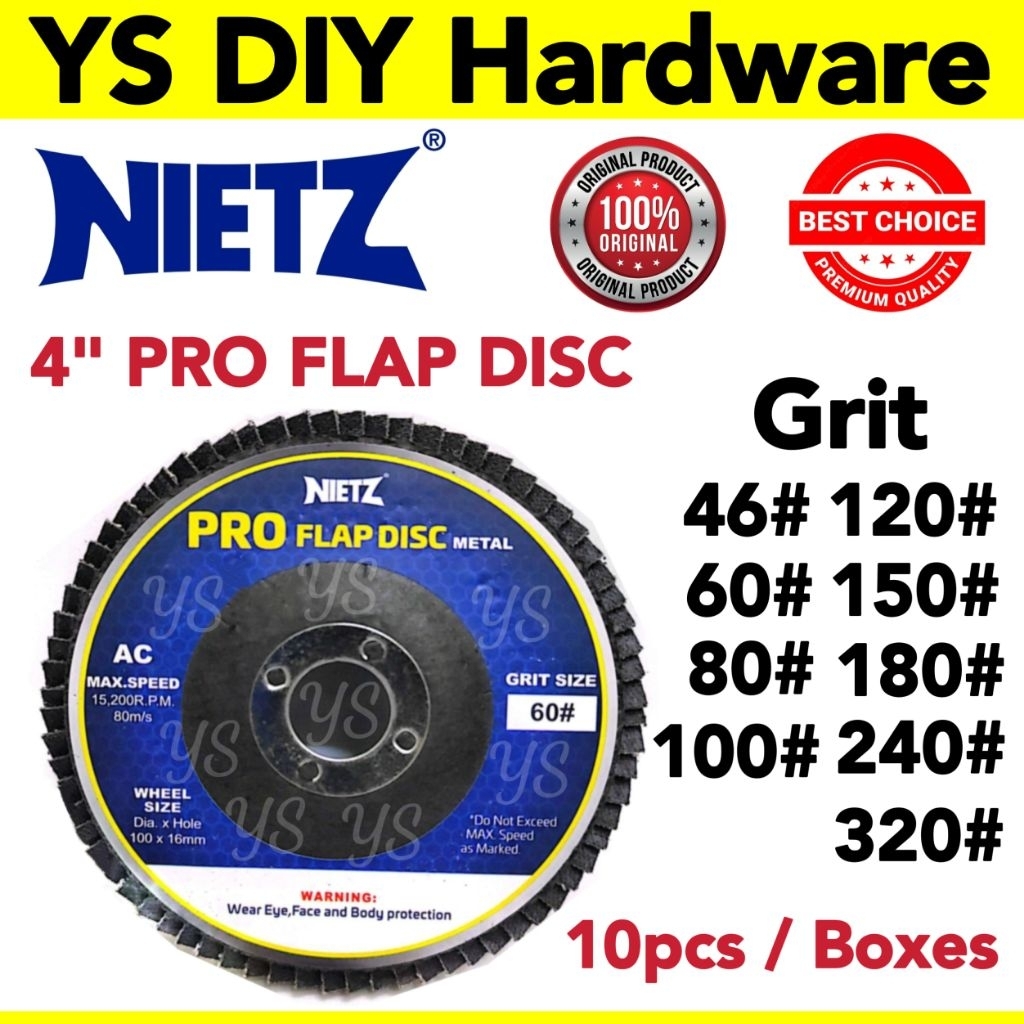 คุณภาพดีที่สุด 10 ชิ้น/กล่อง NIETZ AC PRO 4" FLAP DISC โลหะ Mata Gosok 100 x 16 มม.