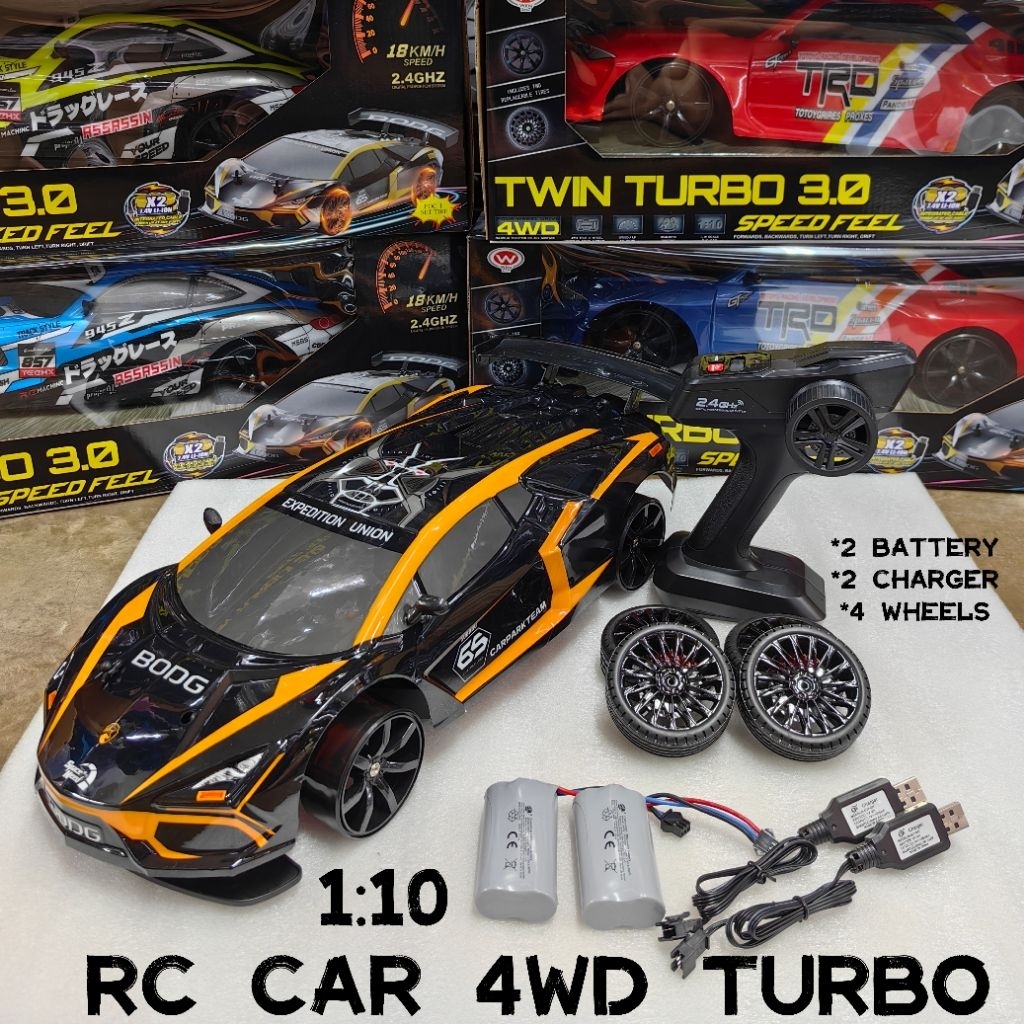 VVM: 1:10 RC DRIFT รถ TURBO 4WD 2.4G สูงสุด 18 กม./ชม. พร้อมแบตเตอรี่ 2 ก้อน 2 เครื่องชาร์จ