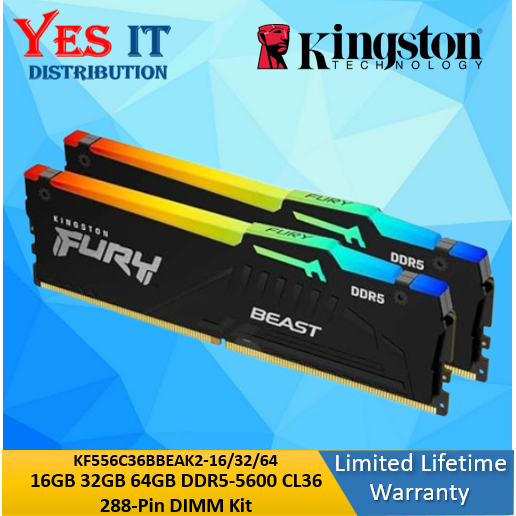 KINGSTON FURY BEAST 8GB 16GB 32GB 64GB 5600MT/s DDR5 CL36 BLACK EXPO (AMD EXPO) - KF556C36BBEA-8/16/