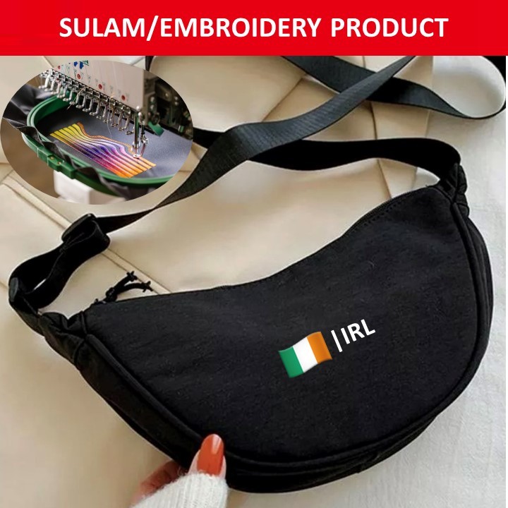 EMBROIDERY(SULAM) EMOJIS IRL IRELAND FLAG LOGO UNIQLO SLING BAG NYLON BAG CROSSBODY SHOULDER ZIPPER 
