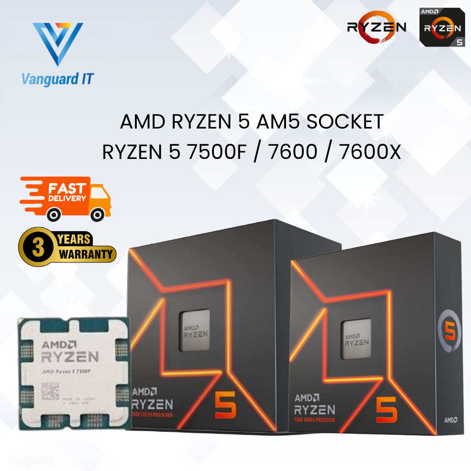 AMD RYZEN 5 7500F /7600 / 7600X / AMD RYZEN 7 7800X3D AM5 PROCESSOR / รับประกัน 3 ปี vanguard it
