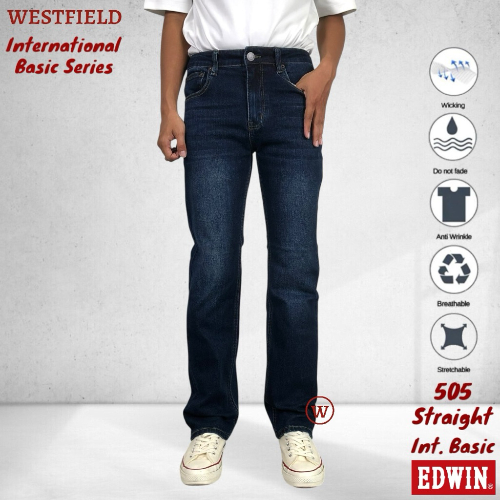 EDWIN Mens 505 Stretchable Dk Vintage Blue Straight Cut Jeans ( 7705 2848 )