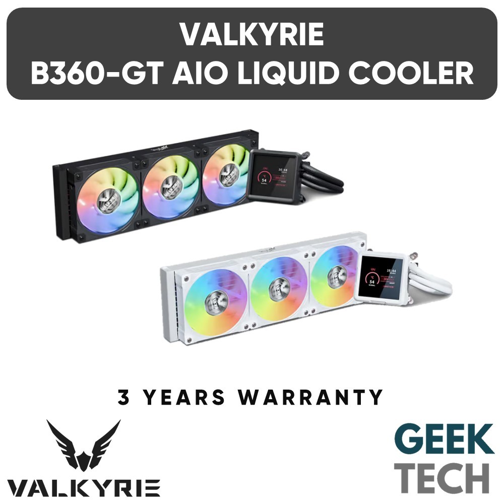 VALKYRIE B360-GT 360 มม. ARGB AIO CPU Liquid Cooler พร้อมจอแสดงผล LCD ขนาด 3.95 ", TDP 300W