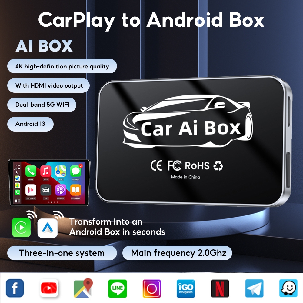 Car Ai Box Carplay กล่อง Android ในรถยนต์ Carplay Ai Box อะแดปเตอร์ Carplay แบบมีสายถึงไร้สาย Androi