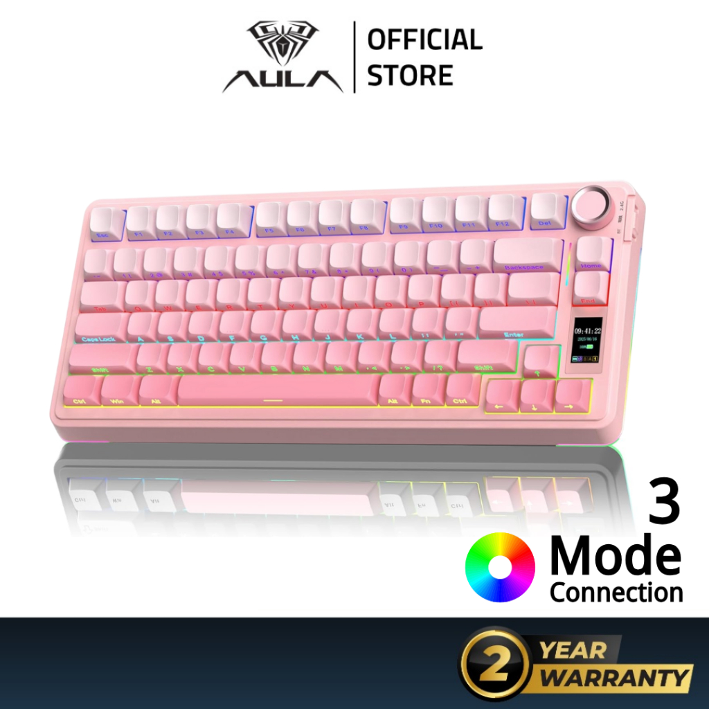 AULA S75PRO RGB คีย์บอร์ดแบบกลไกไร้สาย/หน้าจอ LCD แบบมีสายและปุ่มมัลติฟังก์ชั่นแบบถอดเปลี่ยนได้