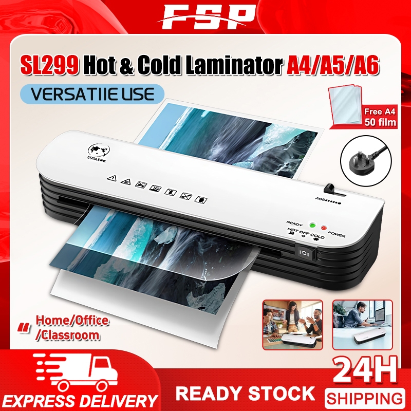 SL299 เครื่องเคลือบบัตร เครื่องเคลือบบัตรร้อนและเย็น Home School Office เครื่องเคลือบบัตร 50 ชิ้นฟิล
