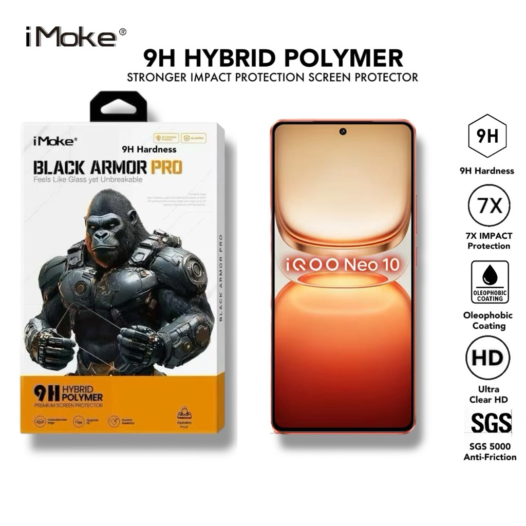 IMoke 9H เกราะสีดํา Pro Impact Screen Protector สําหรับ iQOO Neo 10/9 Pro/9s Pro +