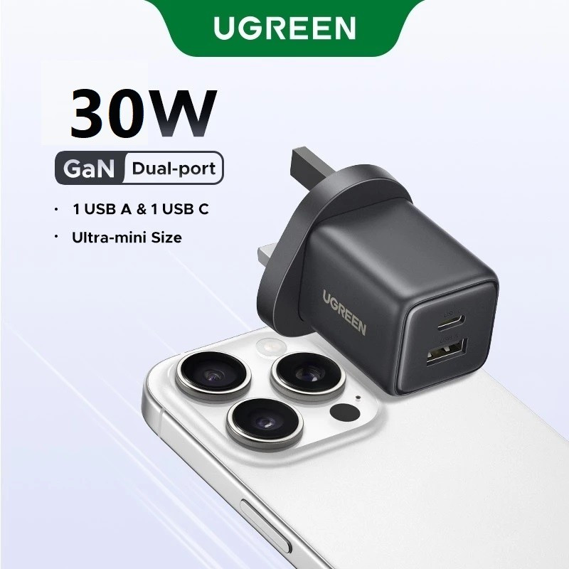 ใหม่ใน UGREEN GaN 30W Nexode 2 พอร์ต USBC USBA TypeC Fast Charger Travel Adapter