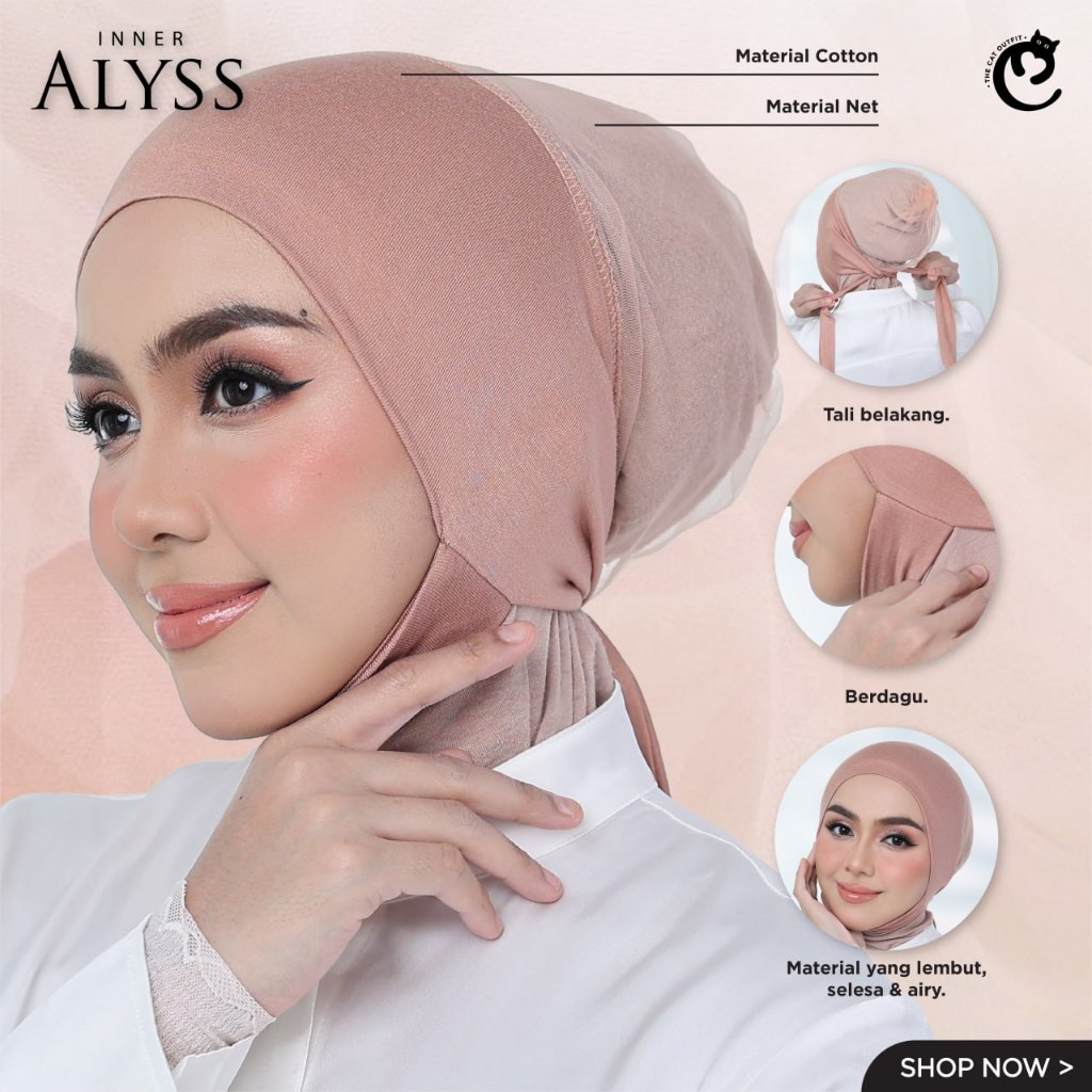 ALYSS INNER NECK DAGU KAIN SOFT COTTON NET PREMIUM - FREE SIZE STRETCHABLE UNDERSCARVES MUSLIMAH