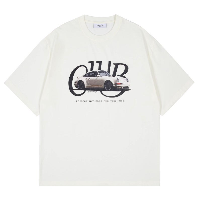 Baju lelaki เสื้อยืด Oversize Vintage Katun "CLUB" Text & Porsche 911 Turbo S (964, 1992-993) Car Gr