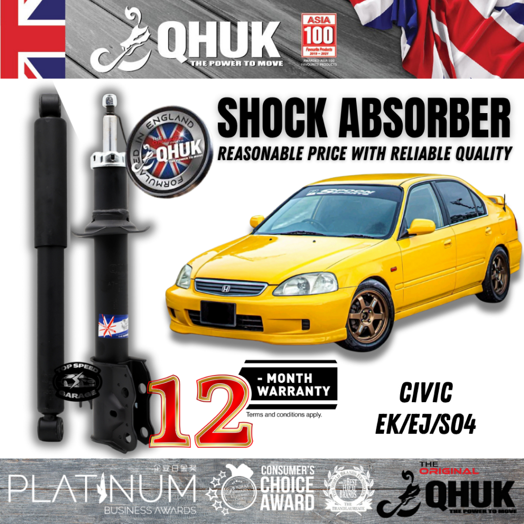 QHUK โช้คอัพแก๊ส Civic Ej Ek So4 Honda ชุดหน้าหลัง รับประกัน 1 ปี