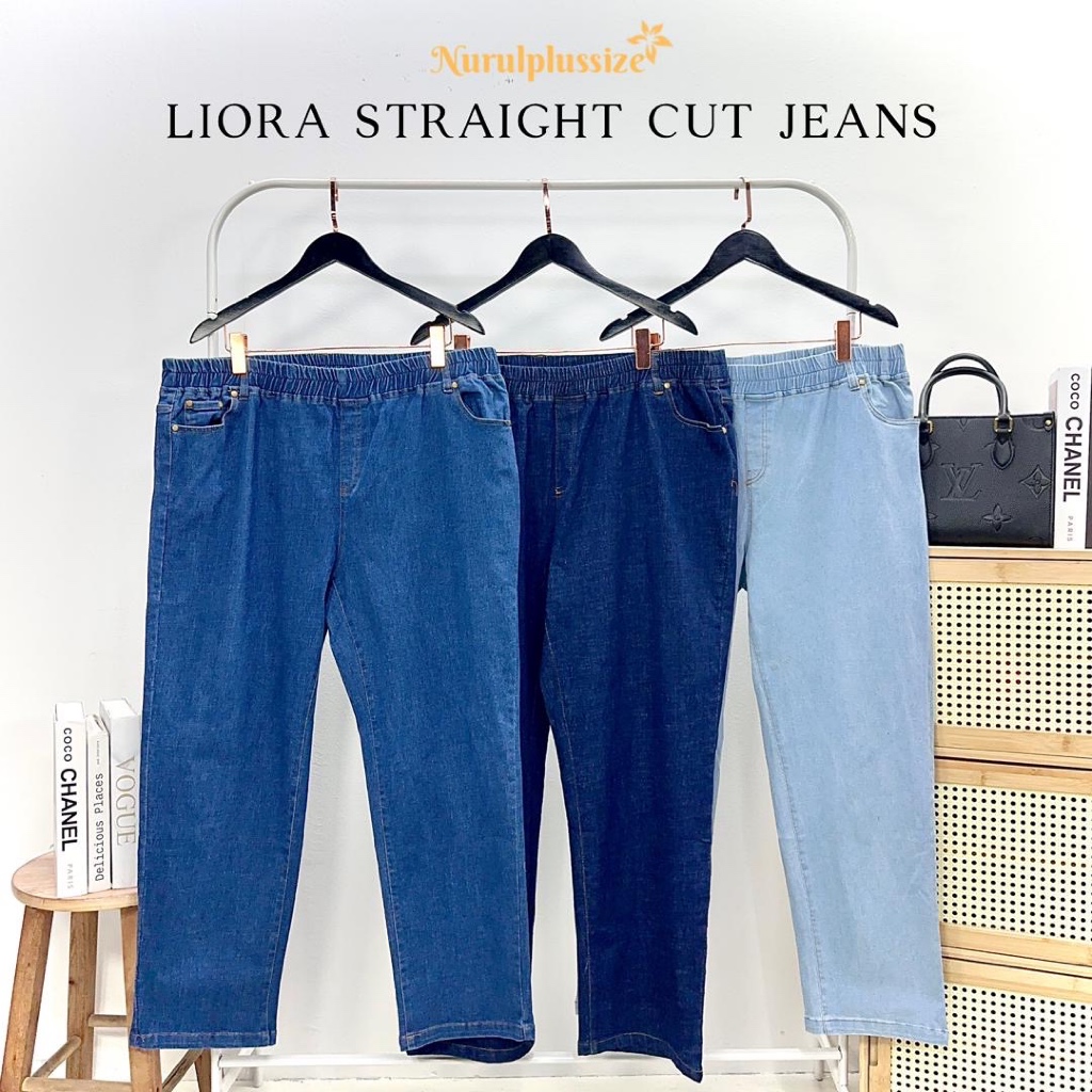 PLUSSIZE PEREMPUAN JEANS PANTS STYLE STRAIGHT CUT KOREAN FASHION JEANS PANTS Liora - (Code:JB-9114N)