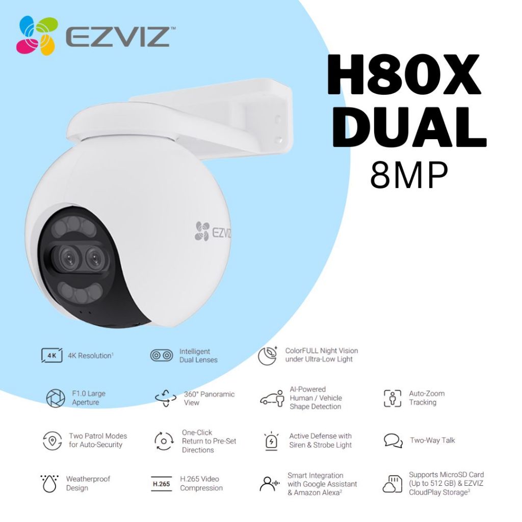 EZVIZ H80x DUAL 8MP + 2MP FULL HD 1080P COLOR NIGHT VISION OUTDOOR DUAL LENS SECURITY CAMERA