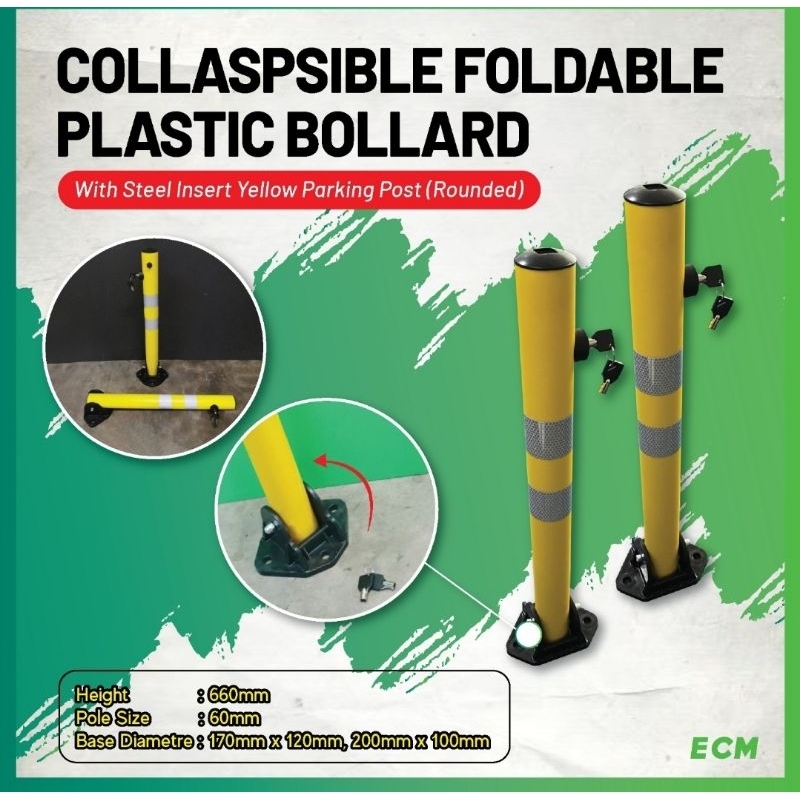 Yellow COLLARPARKING BOLLARD WITH STEEL INSERT (60MM HEIGHT) เสาจอดรถ / SAFETY BOLLARD / KEY-LOCK BO