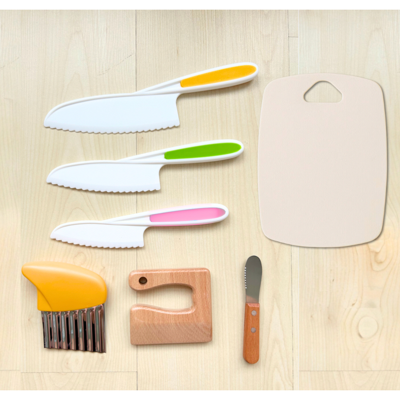 Montessori Kids Knife set (เด็ก knive/ เครื่องตัดไม้/ เครื่องตัดเนย knive/ wave)