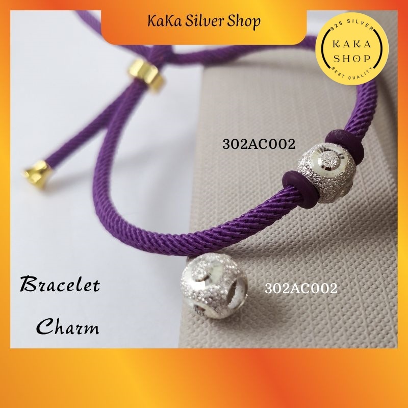 925 Silver Circle Ball Charm จี้ + สร้อยข้อมือเชือก Gelang Tangan Tali + Loket Bulat Perak 925
