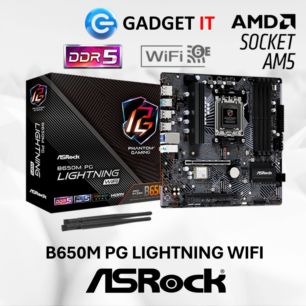 Asrock B650M PG LIGHTNING WIFI DDR5 MOTHERBOARD AMD RYZEN AM5 PCIE 5.0 GADGET IT