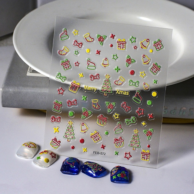 [FEB-572] 5D MERRY CHRISTMAS NAIL STICKERS NAIL STICKERS หินภูเขาไฟ