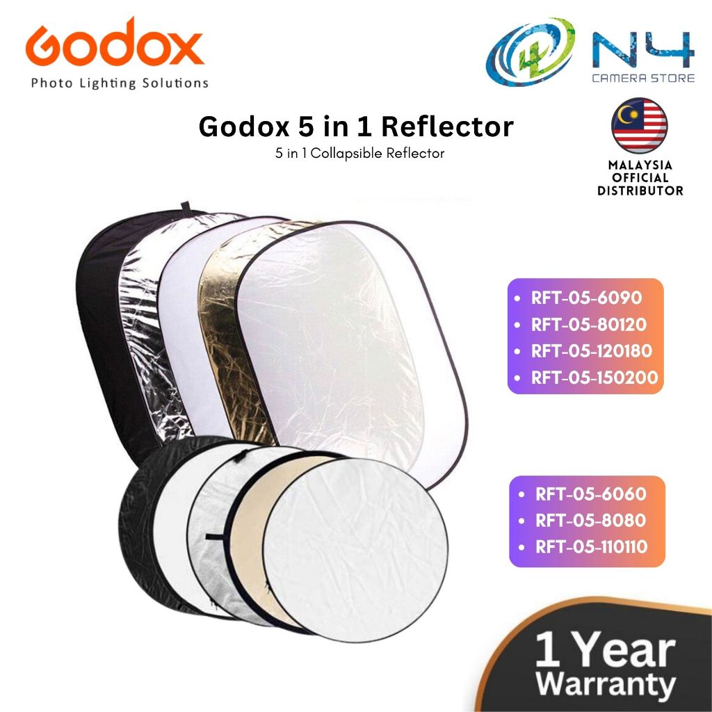 GODOX Reflector RFT-05 พับ 5-in-1 Reflector Disc RFT-05 Soft Gold Silver สีดําสีขาวโปร่งแสง RFT05