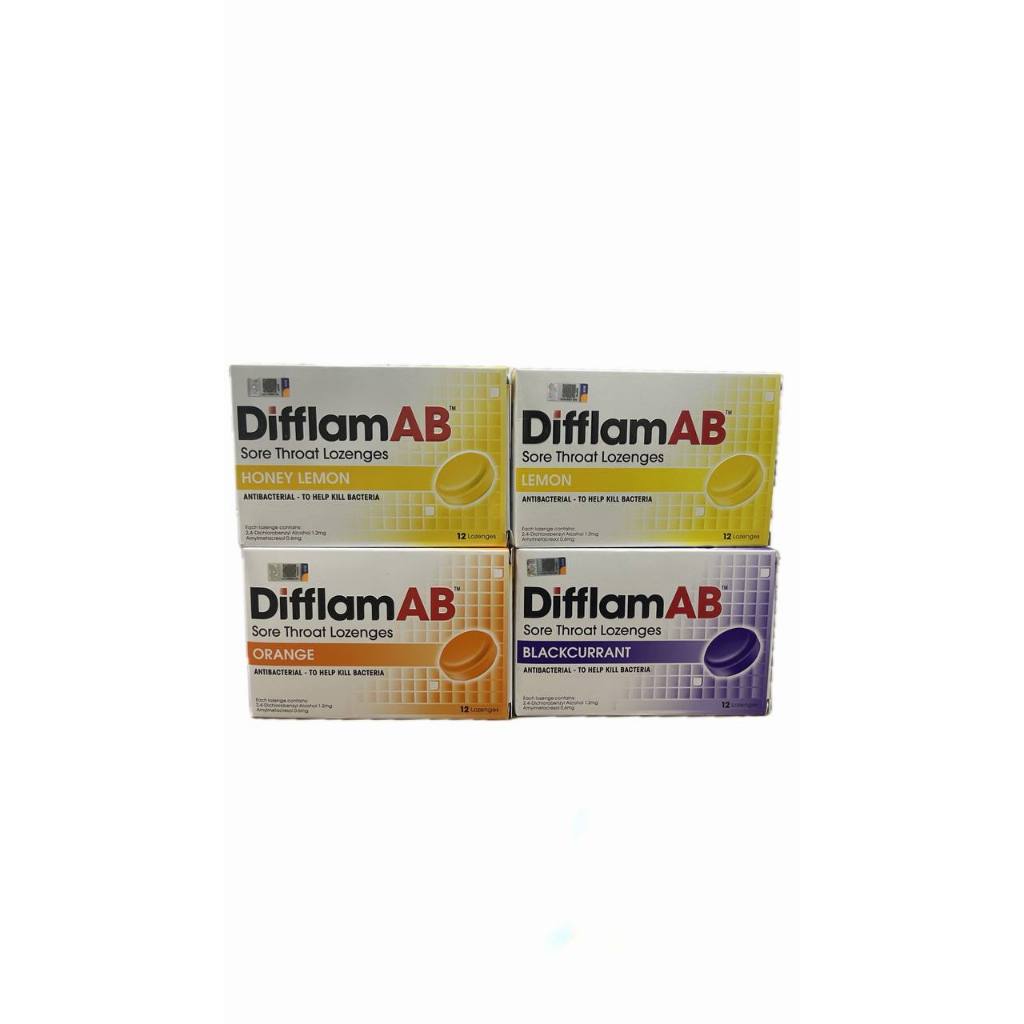 Difflam AB SORE THROAT LOZENGES 12S ORANGE HONEY LEMON LEMON BLACKCURRANT (EXP:04/2026)