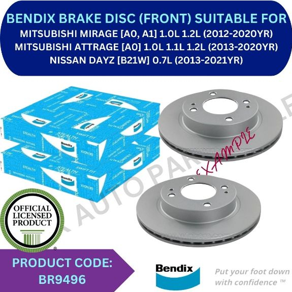 โรเตอร์เบรก BENDIX (FRONT) สําหรับ MITSUBISHI MIRAGE [A0, A1] 12-20YR / ATTRAGE [A0] 13-20YR / DAYZ 