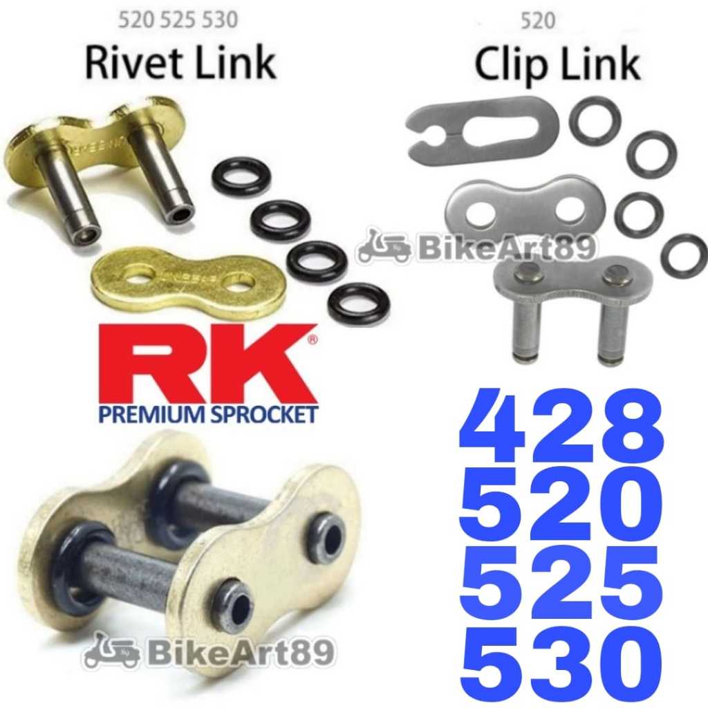Rivet คลิปโซ่ RK 428 520 525 530 Oring Xring O-ring X-ring ทองสีดํา Rantai ปลั๊กเชื่อมต่อ Link Joint