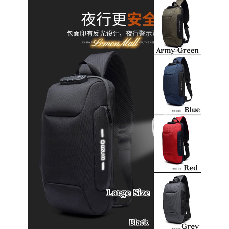 OZUKO Cross Bag USB Anti-Theft Mens Chest Bag พร้อมรหัสผ่านล็อคกันน้ําใหม่ Casual Sling Beg Shoulder