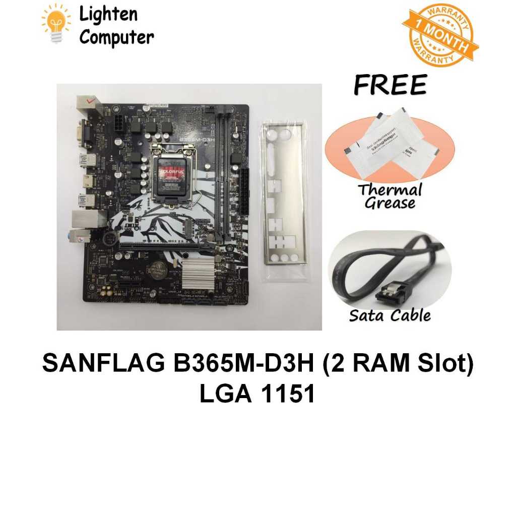 เมนบอร์ดUSEDSANFLAG B365M D3H (2 RAM SLOT) | บี365 | แอลจีเอ 1151 | INTEL 8th, 9th Gen | MATX ไมโครเ
