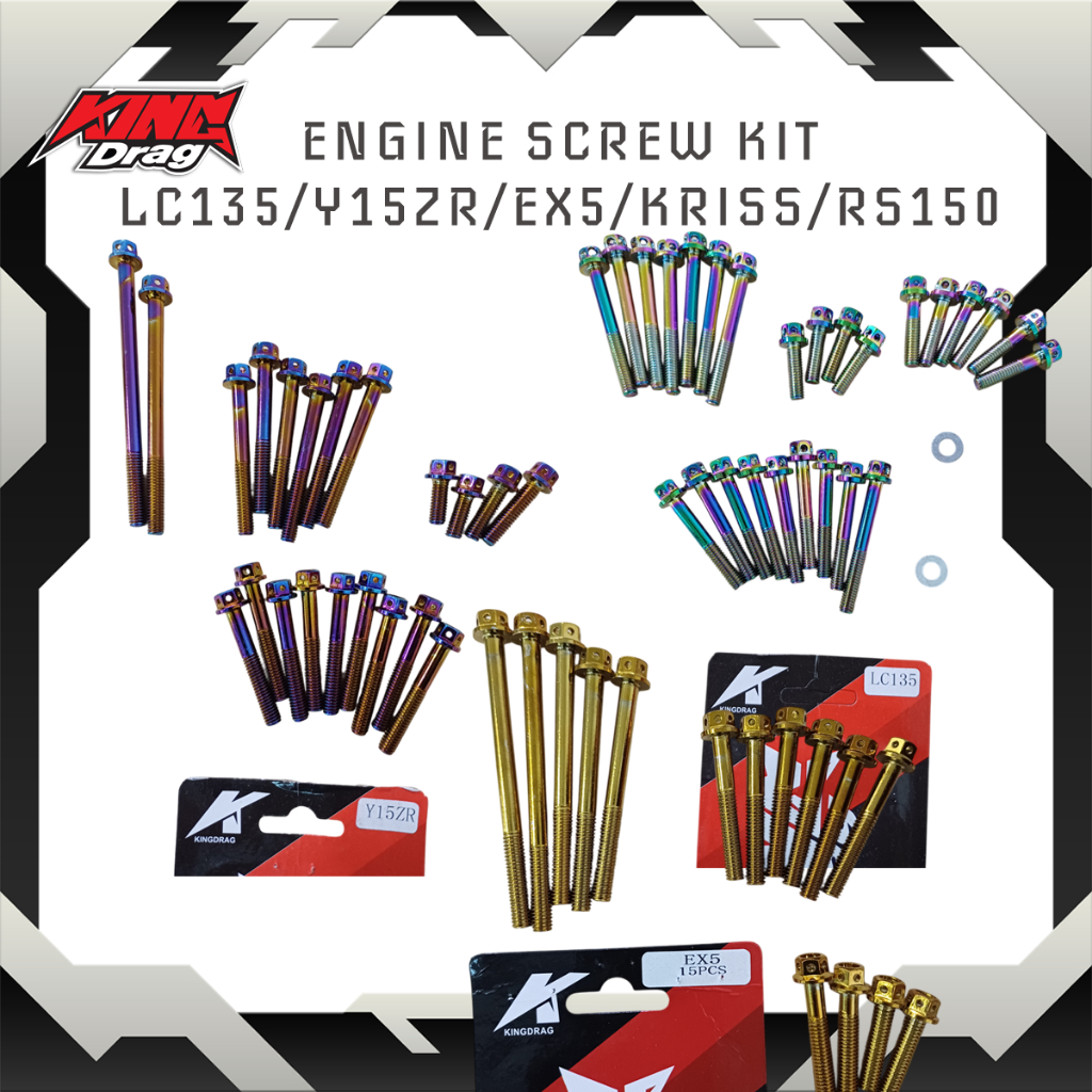KING DRAG ENGINE SCREW SET YAMAHA RXZ Y15ZR LC135 4S LC135 5S SRL115 RS150 HONDA EX5 KRISS GOLD BLUE