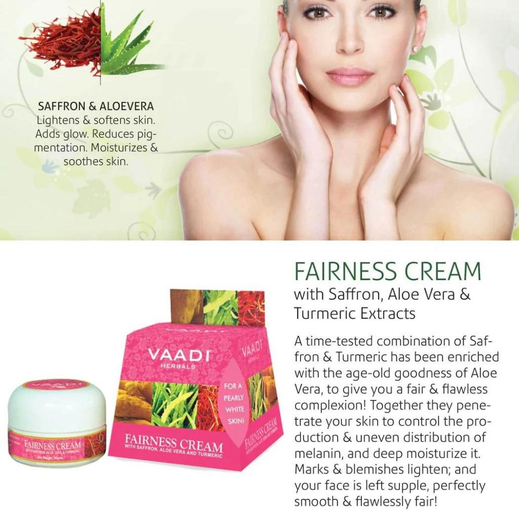 Vaadi Organics ชุดยุติธรรมและเม็ดสีพร้อมล้างหน้า Saffron, Saffron Fairness Cream และ Kesar Chanda