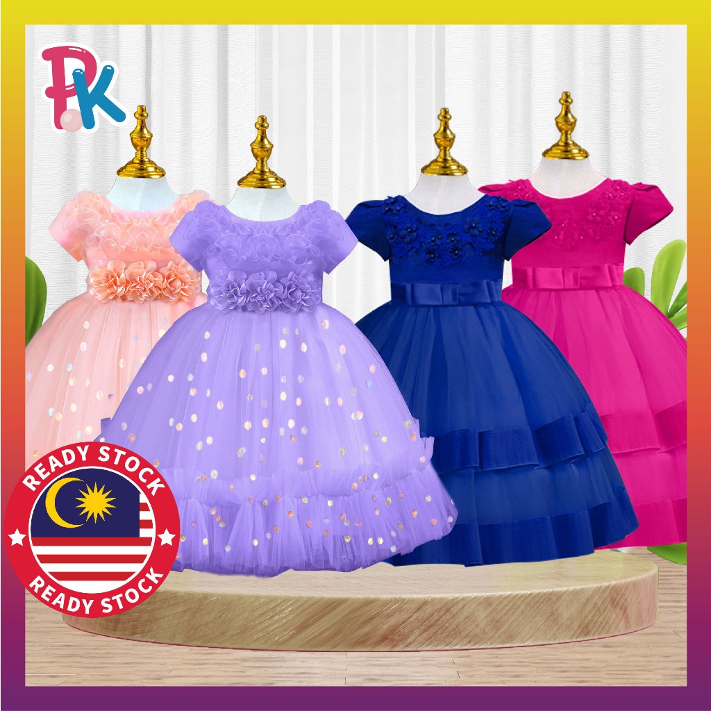 [9mth-4±Yrs] Baju Raya Gaun Kembang Premium Princess Dress Lembut Kanak Soft Cotton Kenduri Raya Bir