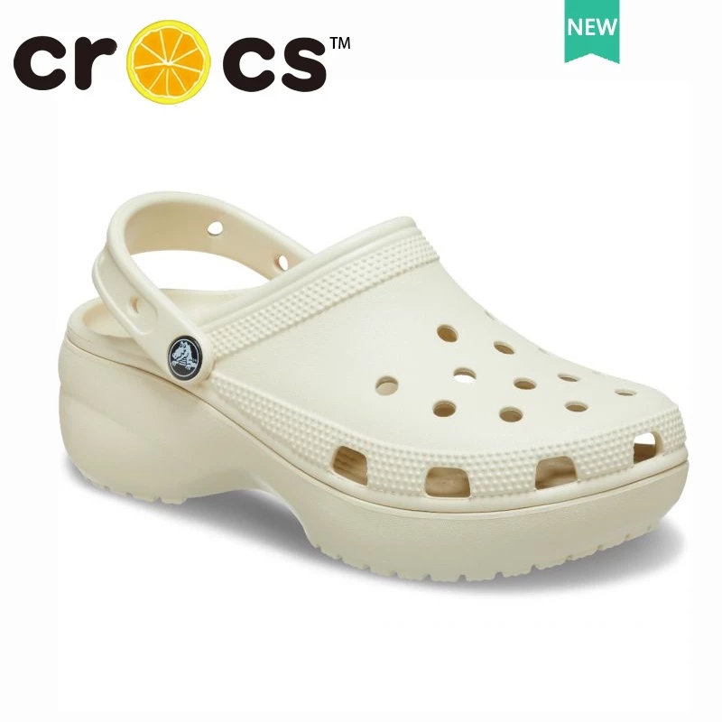 CROCS Cross ของแท้ classic platform clog White 4cm Heel Non-Slip Shoes