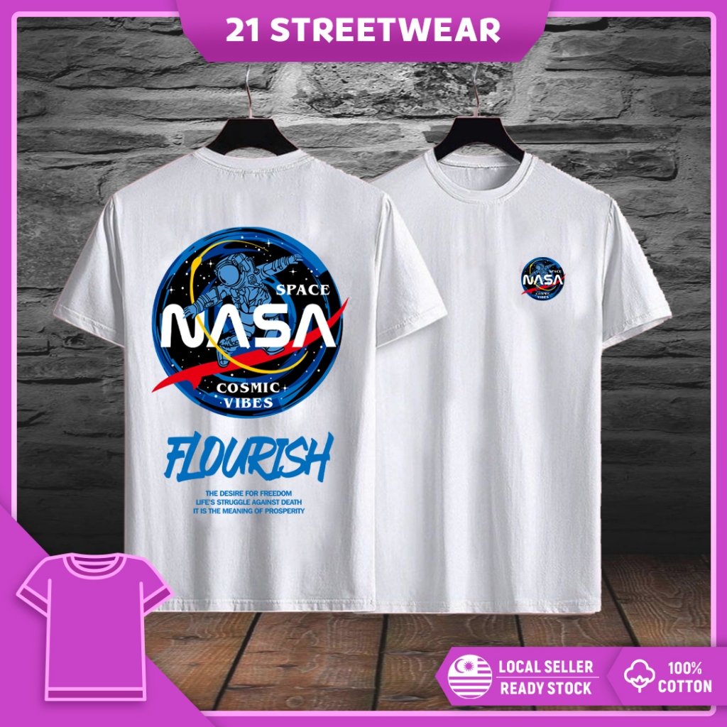 Nasa TShirt แฟชั่น Baju Nasa เสื้อยืดคอกลม 100% Cotton Man เสื้อยืด