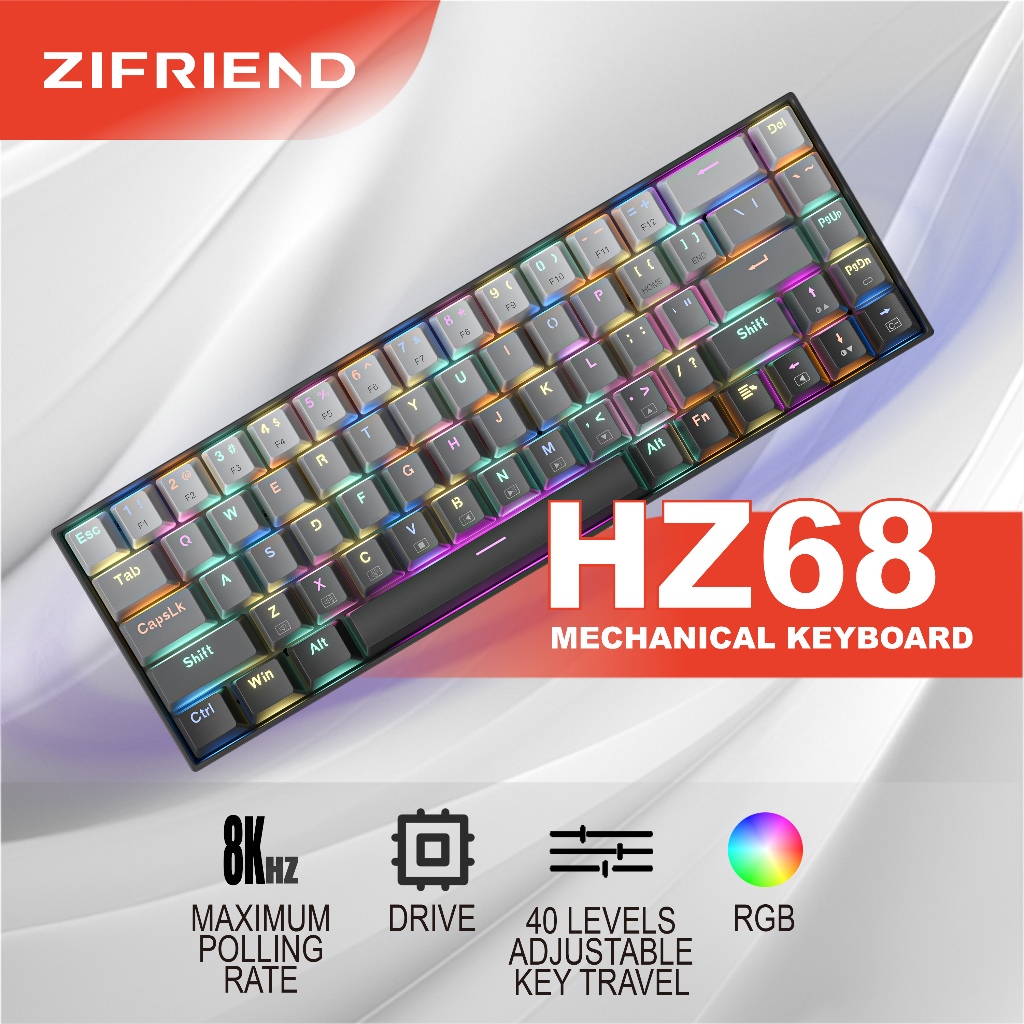Zifriend HZ68 RGB Magnetic Switch Hall Effect Switch 60% Layout Mechanical Gaming Keyboard