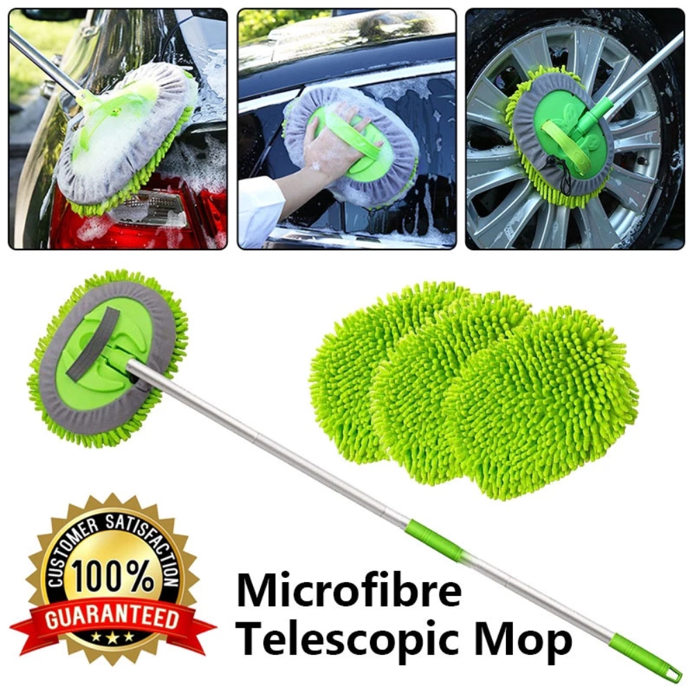 Telescopic Microfiber Mop Brush Car Wash Mitt [ด้ามจับปรับได้ถึง 1M] ทําความสะอาด Home Mop Cuci Kere