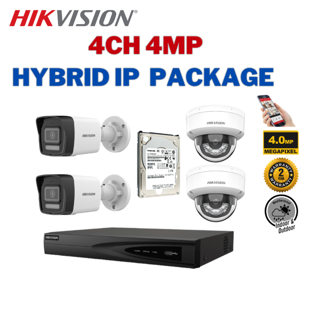 HIKVISION CCTV SET (World No. 1) เครือข่าย IP 4CH 4MP DS-7604NI-Q14P/DS-2CD1043G2-LIU/DS-2CD1143G2-L