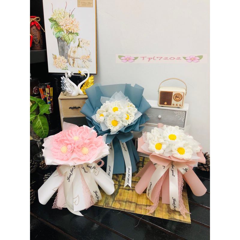 ทิวลิปโครเชต์ทิวลิป/เดซี่ช่อเส้นด้ายดอกไม้ช่อดอกไม้รับปริญญา