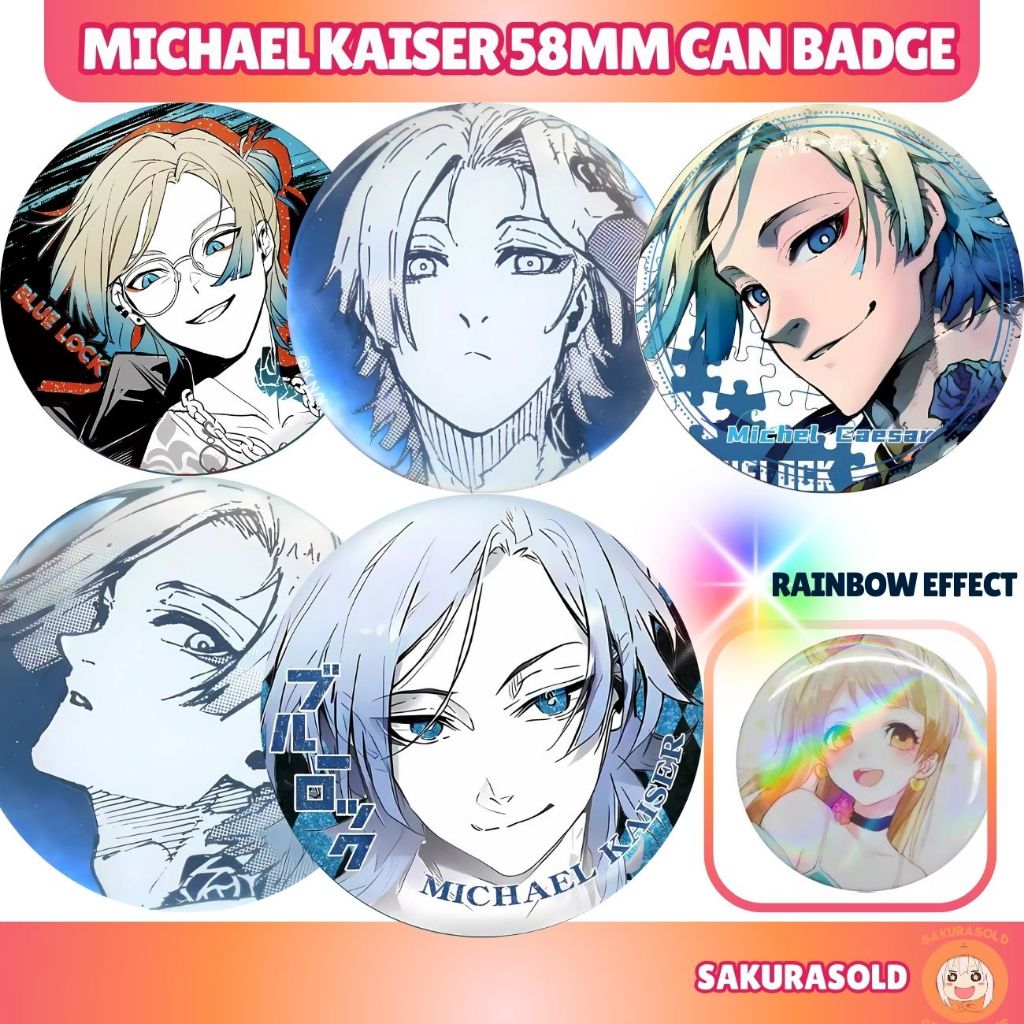 Sakurasold Blue Lock Michael Kaiser 58mm Pin Badge Kaiser Badge Anime Blue Lock เข็มกลัด Kaiser Blue