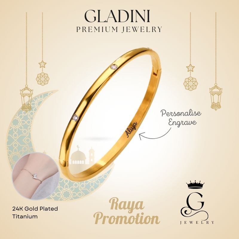 GLADINI NOMAD Exclusive Gold-Plated Titanium ฝัง Zirconia กําไลข้อมือ Gelang Tangan 100% Anti กะรัต