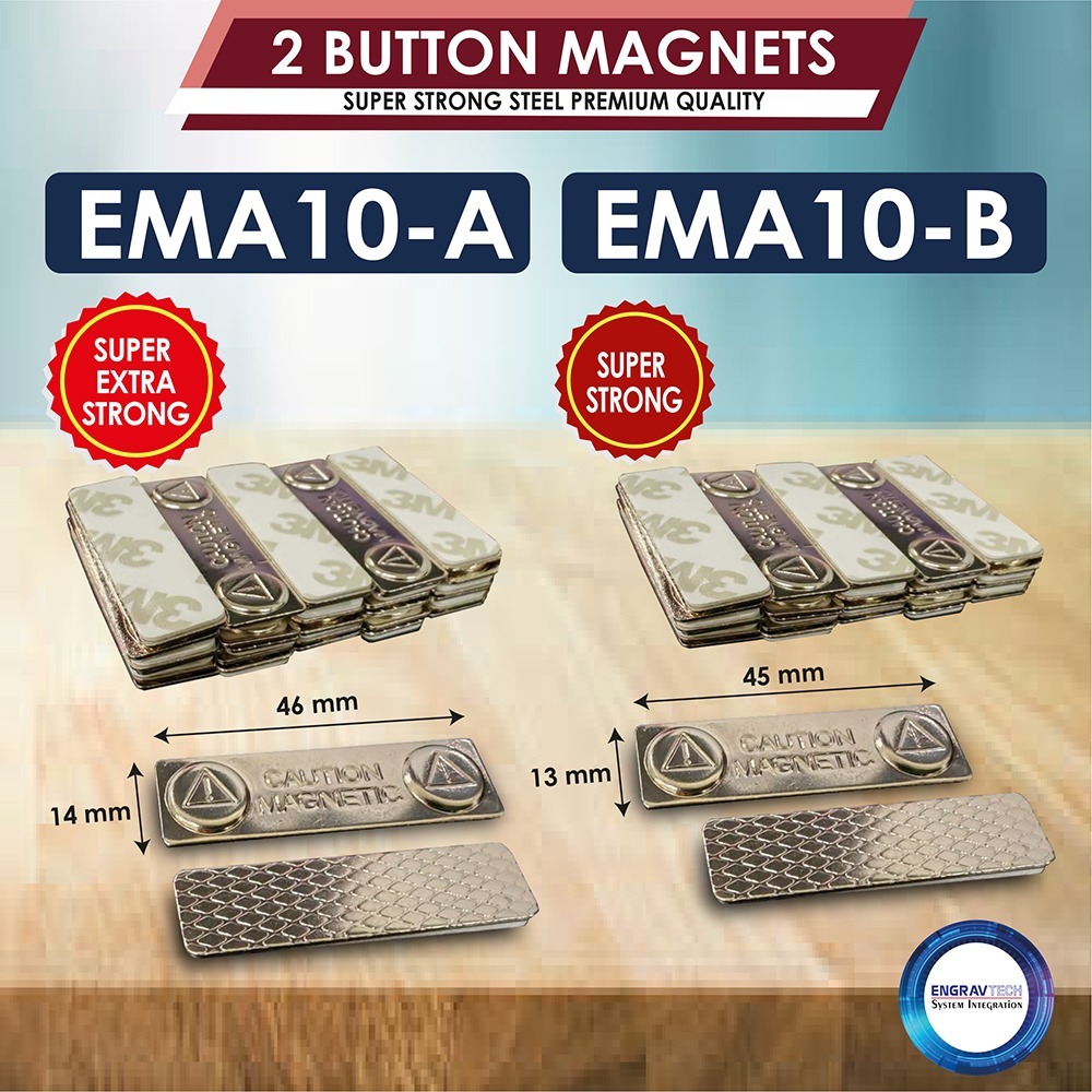 2 NEODYMIUM METAL MAGNETS 45mm x 13mm (ช่วงซุปเปอร์สตรอง) สําหรับ NAME TAGS และ BADGES พร้อมเทป 3M D