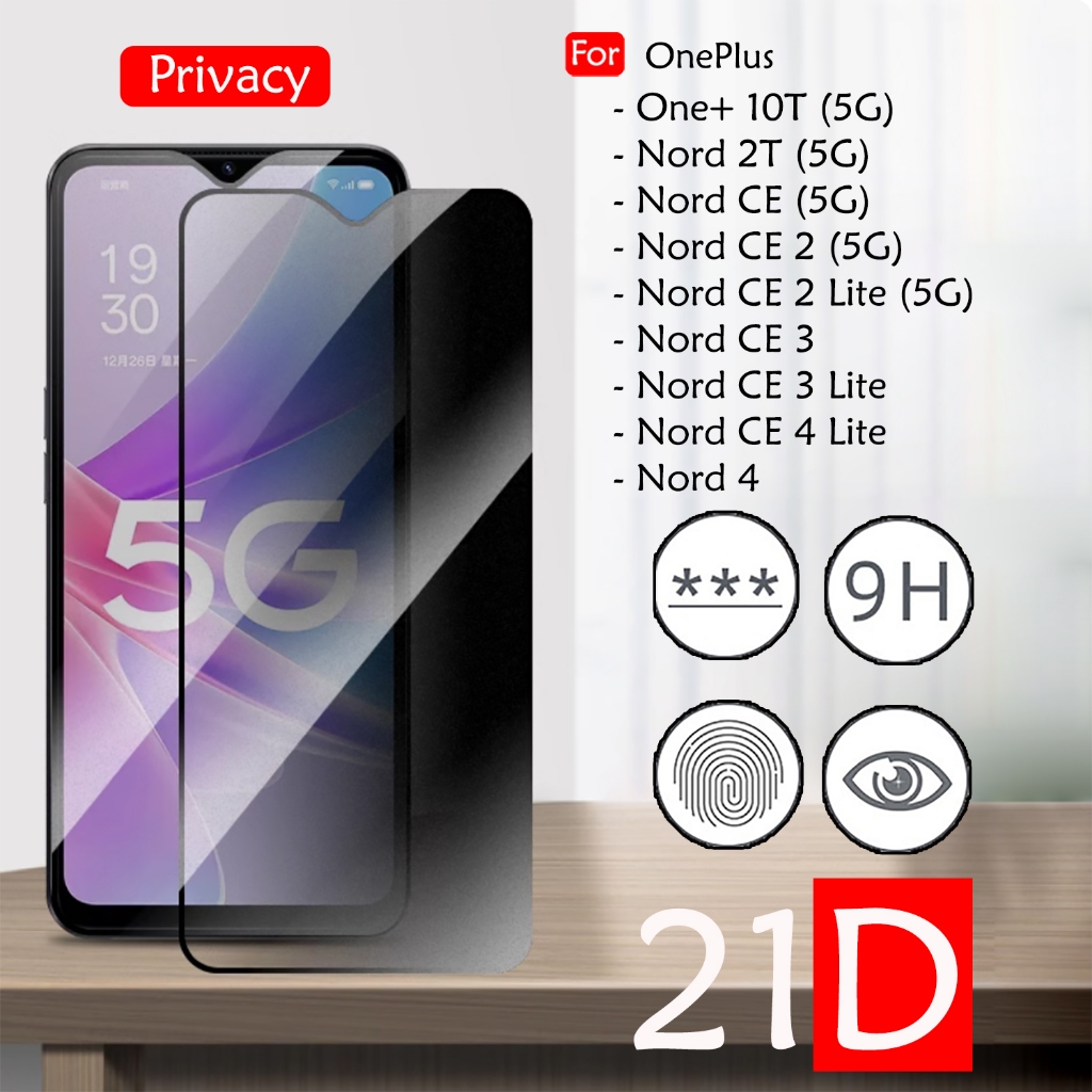 OnePlus 10T Nord 4 2T CE CE2 2 Lite CE3 3 Lite CE4 Lite 5G ความเป็นส่วนตัว 21D HD สีดําป้องกันหน้าจอ