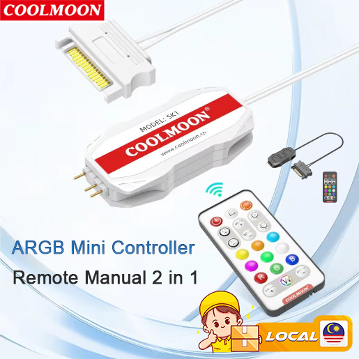 CoolMoon ARGB Mini รีโมทคอนโทรล 5V3Pin Sata PC ปลอกพัดลม ARGB Light Strip ARGB 4 ทิศทาง Extension